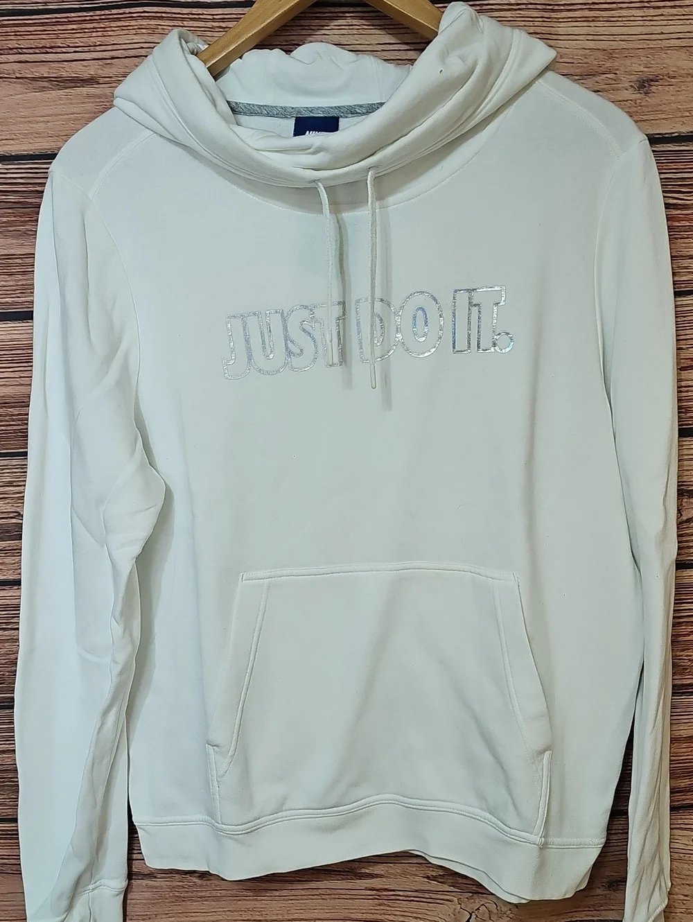 Nike Women’s White Crewneck Hoodie with Silver 'Just Do It.' Logo